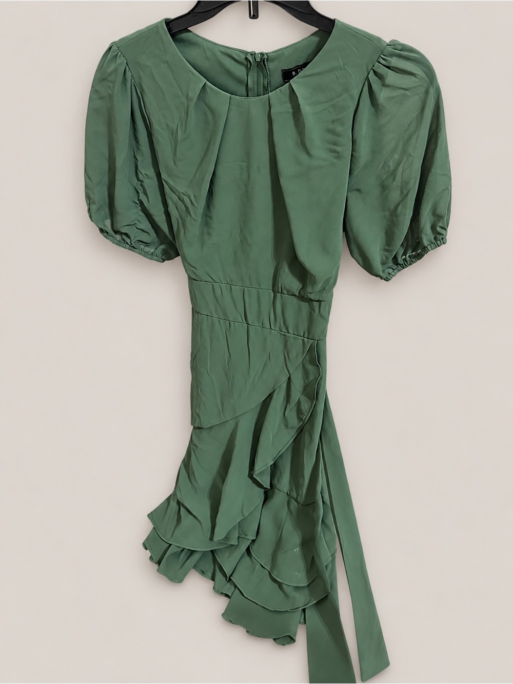 B Darlin Olive Green Puff Sleeve Ruffle Mini Dress